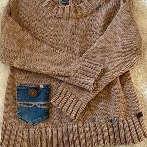 Cozy Brown Sweater with Denim Pocket